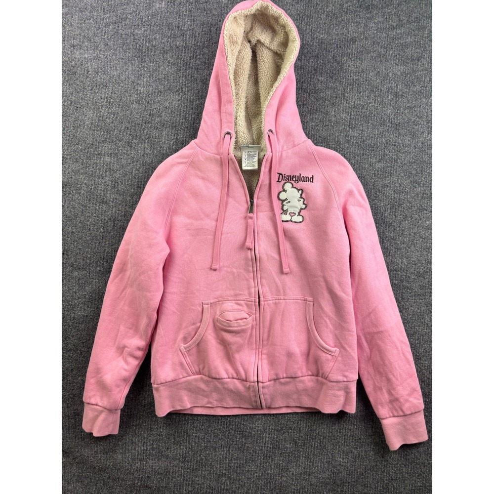 Disney Disneyland Resort Hoodie Womens Medium Pink Mickey Mouse 55 Sherpa Zip Up